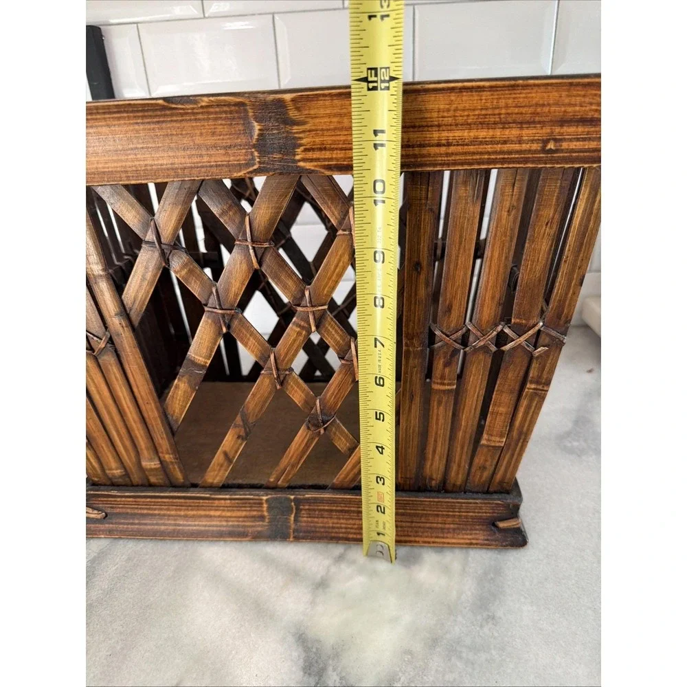 Vintage Bamboo Magazine Rack Boho Coastal Lattice Storage Basket ES005